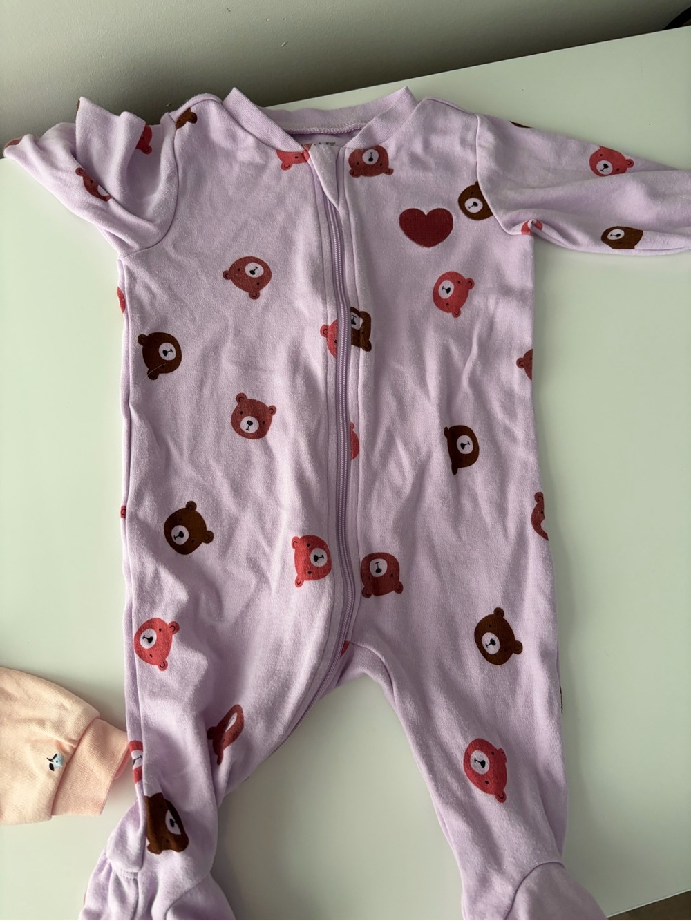 Baby Pink Bear Print Footed One-Piece Sleepsuit